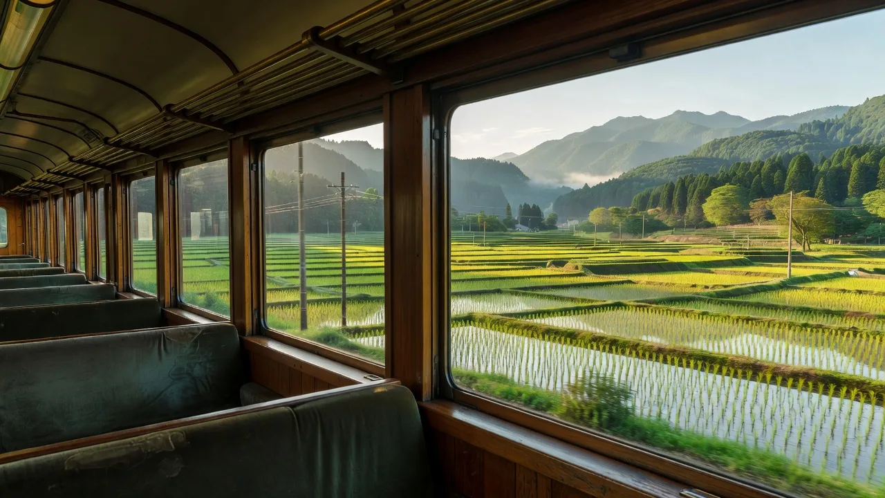 ローカル線の車窓風景のイメージ写真